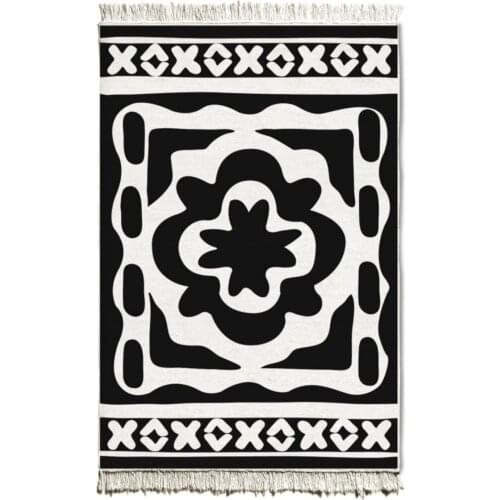 The Mia Home Office For Living Room Decorative Gift Geometric Black White Double-Sided Rug 120x80 Cm