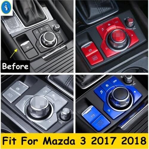 Electrical Park Handbrake EPB / Center Multimedia Knob Button Panel Red / Blue / Silver Metal Cover Trim For Mazda 3 2017 2018