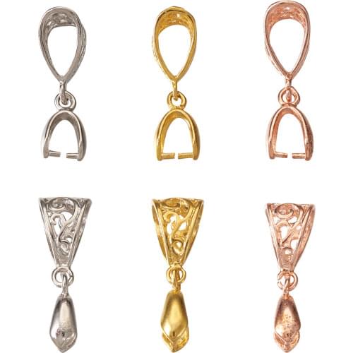50pcs 13x8x5mm Filigree Rack Plating Brass Pendants Pinch Bails Mixed Color 13x8x5mm For DIY Jewelry Finding Making Necklaces