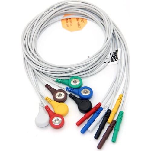 DIN 1.5mm Style ECG Holter Lead Cable 7 Wires Set Snap AHA/IEC Terminal