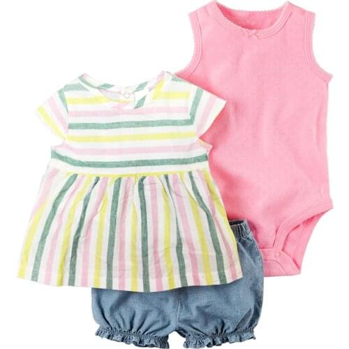 3Pcs Sets Newborn Infant Baby Girl Clothing 2019 Summer Soft Cotton Quality Baby Girls Tops+Bodysuit+Shorts Babe Girls Outfits