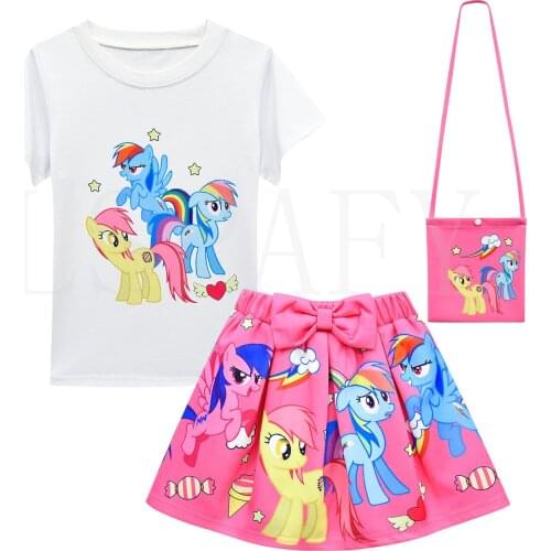 Girls Clothing Set Kids Cartoon My Little Pony Summer Short T shirt Bow Skirt 2pcs Set Baby Girls Fashion Princess Dress Suits