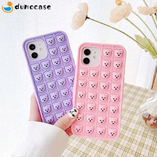 Relieve Stress Pop Fidget Toys Push Bubble Phone Case for iPhone 11 12 Mini Pro Max 7 8 Plus X XR XS Soft Bear Silicone Cover