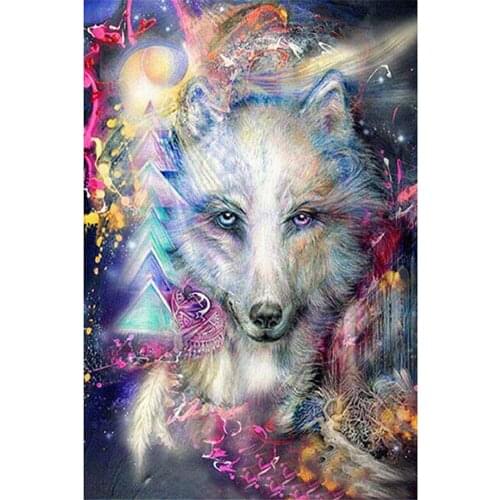 Colored Wolf DIY 11CT Cross Stitch Embroidery Kits Needlework Craft Set Printed Canvas Cotton Thread Home Dropshipping