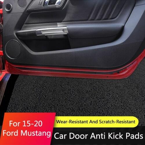 QHCP Car Inner Door Anti-Kick Pad Sticker Anti-Wear Mat Anti-Dirty Pad Interior Protection Accessories For Ford Mustang 15-20