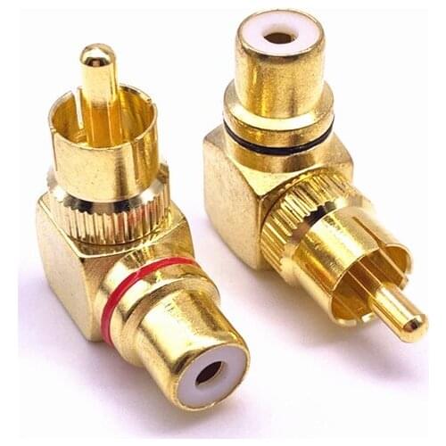 New 2 Pcs Copper L-shaped RCA Right Angle Elbow 90 Degree Male Conversion Head 1 Male 1 Female Wall Signal Cable Treasure
