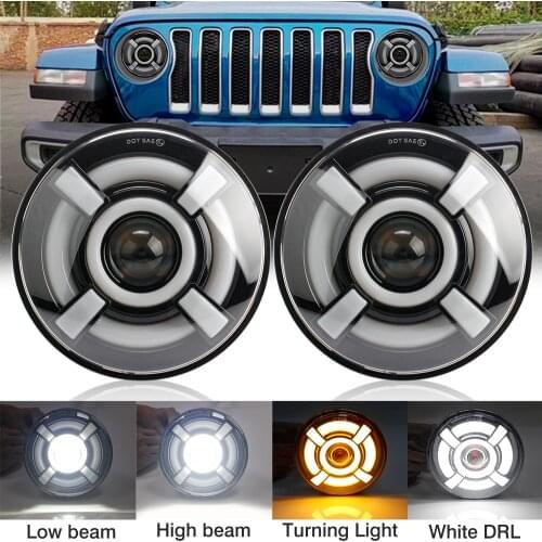 OKEEN 2pcs 7Inch H4 High Low Beam 40W Round Car Headlight Turn Signal Light Angle Eyes For Jeep Wrangler TJ LJ Land Rover Harley
