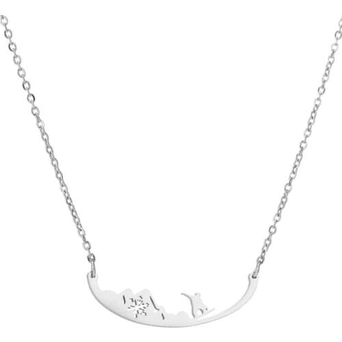 Snowboard necklace sweet new stainless steel hollowed-out snowflake Pendant Christmas clavicle chain