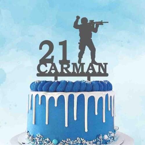 Personalized Soldier Cake Topper Custom Name Age Soldier Holding Gun Silhouettes For Army Fans Birthday Party Cake Decoration