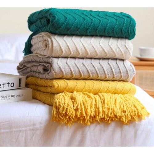 Sofa Throw Blanket Cover Thick Knitted Tassel Tapestry Office Air Conditioning Blanket Towel Bed End Blanket Nap Blankets