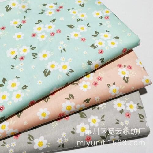 160x50cm Pastoral Flower Gray Orange Twill Cotton Sewing Fabric Making Bedding Handmade Pajamas Cloth