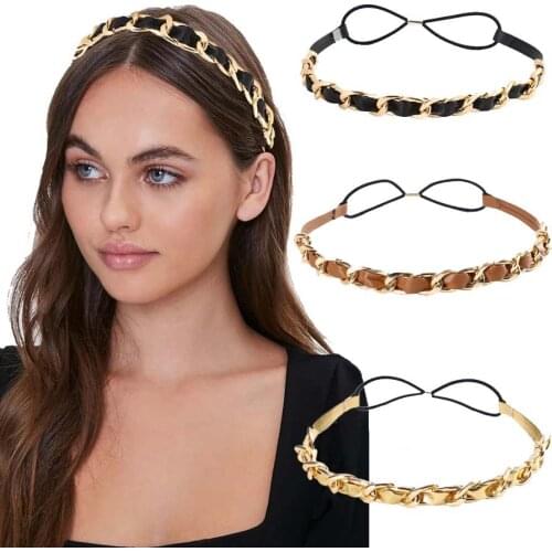 Haimeikang PU Chain Headband For Women Elastic Luxury Wedding Headpiece Bohemia Hairbands Fashion Girls Ladies Hair Accessories