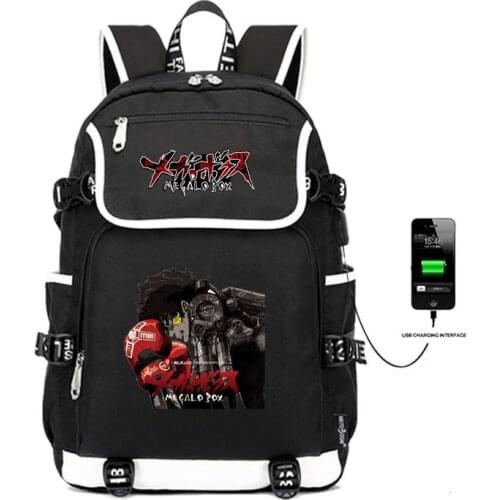 Anime MEGALO BOX Backpack USB Charge bag teenager Boys School Bags Men Laptop Backpack JOE JNK DOG Cosplay Student Book Bag