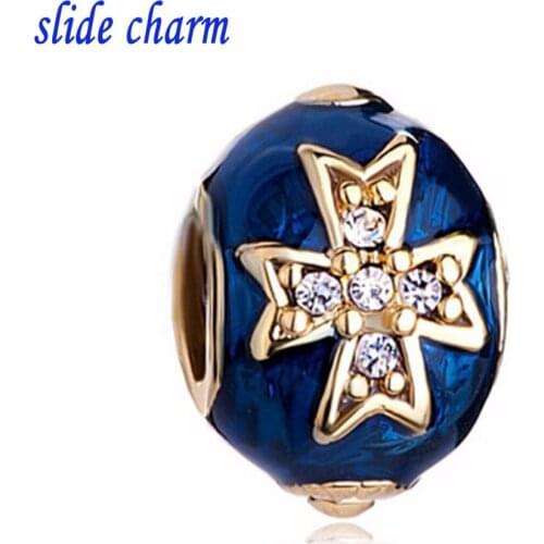 Slide charm wholesale Free shipping Blue Celtic Cross Bracelet Charm Crystal Faberge Egg Charm Bracelets fit Pandora bracelet