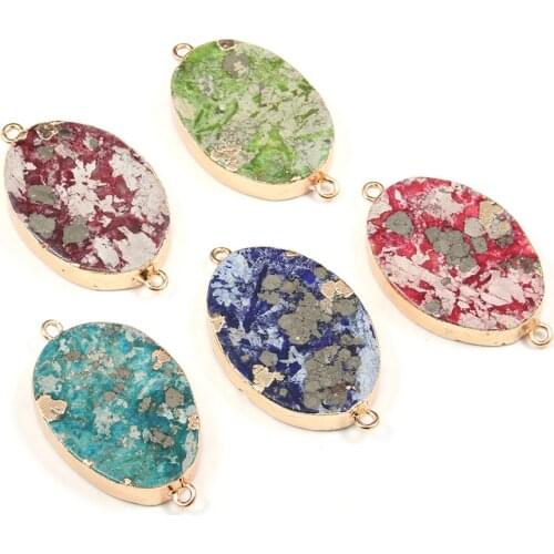 Natural Stone Double hole Connectors Egg Shape Emperor Stone Pendant for Jewelry Making DIY Necklace Bracelet Accessories