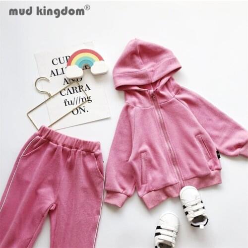 Mudkingdom Girls Hooded Jacket Sweatshirt Jogger Pants Sets Solid Print Zipper Sports Casual Sets for Kids Spring Autumn Outfits