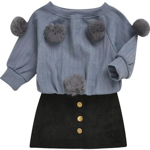 Toddler Girls Knit Tops+Button Mini Skirt 2Pcs Clothes Outfit Infant Children Clothing Set Spring Baby Girls Costume