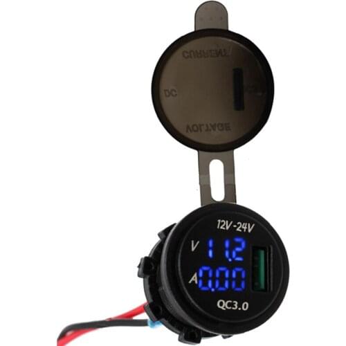 12V 24V Universal Quick Charge 3.0 Car USB Charger Voltmeter Dual USB Blue LED Voltmeter Current Display Adapter Socket