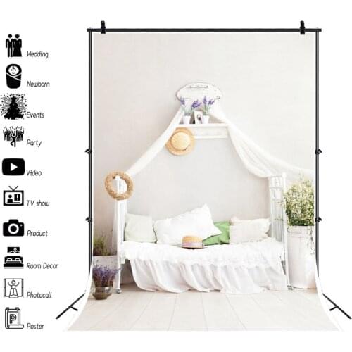 Baby Room Interior Bedroom White Floor Bed Newborn Baby Portrait Backdrop Vinyl Photography Background For Photo Studio Shoot