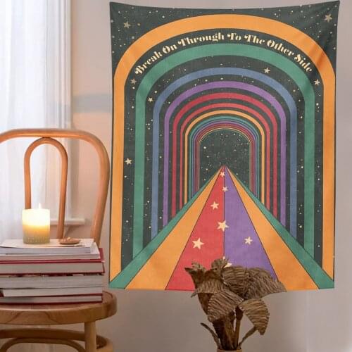 Vintage Rainbow Tapestry Wall Hanging Bohemian Ouija Wall Art Decor Home Bedroom Art background cloth Retro Wall Hanging cloth