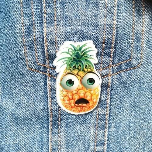 Cartoon Pineapple Brooches For Women Cute Acrylic Lapel Pins Clothes Bag Accessories Jewelry Gifts