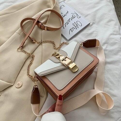 Women Bag 2020 Contrast Color Leather Crossbody Bag for Women Handbag Shoulder Bags Simple Square Single Chains Bag New Flap Bag