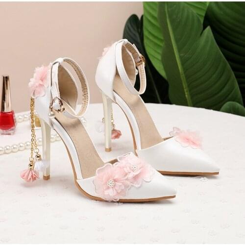 Fashion The New Women Sandals Party Wedding Fringe Buckle Strap Flower Cover Heel Thin Heels Super High (8cm-up) Large size PU