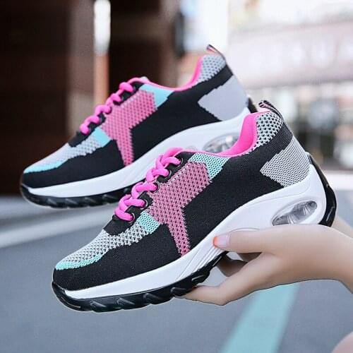 Women Platform Sneakers 2021 Height Increasing Shoes Woman Sport Shoes Lace-up Mesh Lightweight Breathable Running Shoes