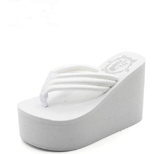 Dropshipping Women Fashion Summer Chunky Sole Wedges Heels Flip Flops Casual Shoes New Waterproof Slippers Sexy Lady Sandals