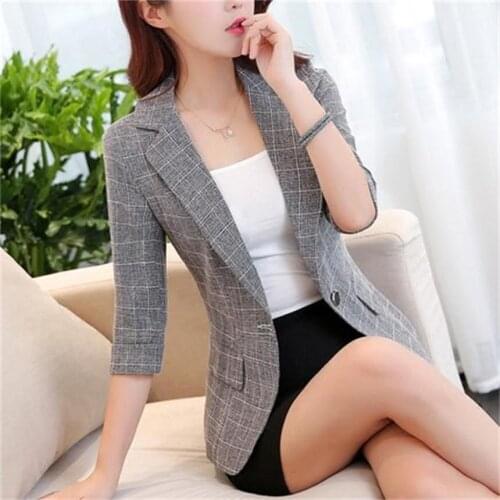Women Plaid Blazers and Jackets Suit Ladies Long Sleeve Work Wear Blazer Plus Size 3XL Casual Female Outerwear Retro suit Women