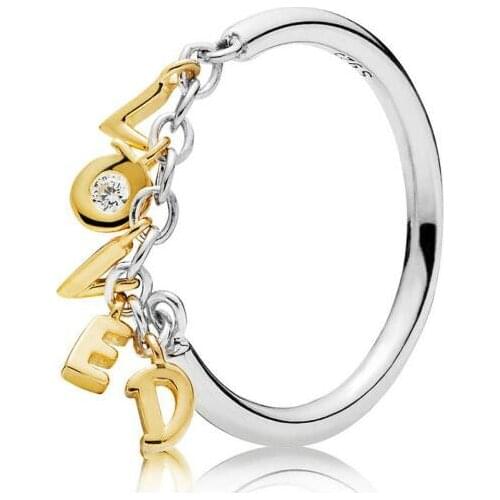 925 Sterling Silver Pan Ring Gold Shine Loved ScriPt Rings For Women Wedding Party Gift EuroPe Fashion Jewelry