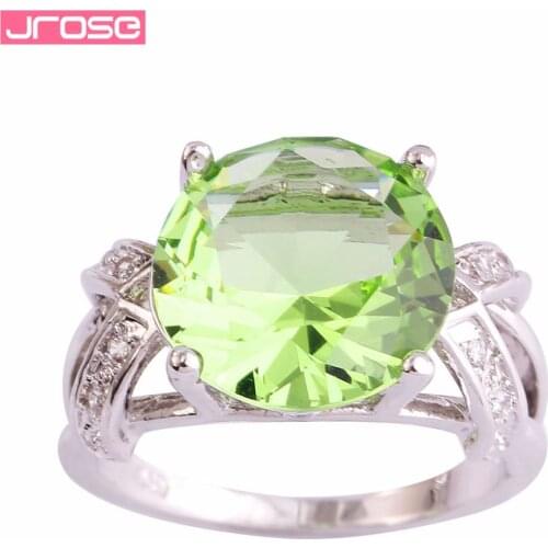 JROSE Fashion Style Green & White CZ Silver Color Ring Size 6 7 8 9 10 11 12 13 Wedding Beauty Women Jewelry Free Shipping