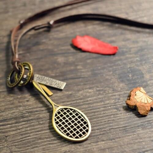 Steampunk girls Leather Necklace Vintage Tennis Racket Chain Necklaces & Pendants Statement Necklace for Women Fine Jewelry