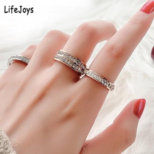 Cubic Zirconia Engagement Ring Wedding Band Stainless Steel Full Zircon Rings For Women Luxury Jewelry Rose Gold Silver Color