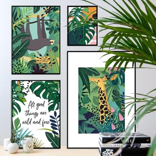 Giraffe Sloth Jungle Nordic Posters And Prints monstera leaf Wall Art Canvas Painting Wall Pictures For Living Room Home Decor