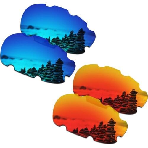 SmartVLT 2 Pairs Polarized Sunglasses Replacement Lenses for Oakley Split Jacket Vented Ice Blue and Fire Red