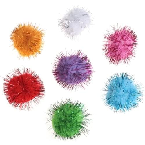 70pcs 3.5cm Glitzy Tinsel Sprayed Pompoms Balls Cat Toys