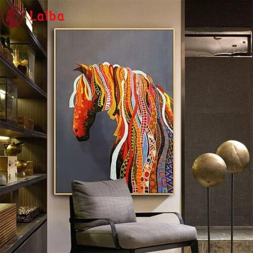 Full square Round drill Diamond embroidery Modern stylish abstract square horse art 5D DIY diamond Painting Cross Stitch Mosaic