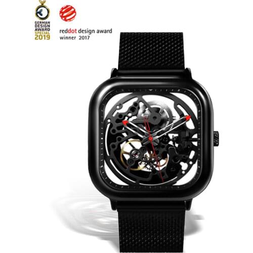CIGA Mens Watch 1Pc Sliver Stainless Steel Mesh Mecanico Square Movement Simple Waterproof Black Male Watches Mens relogio