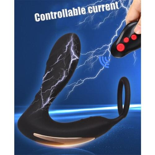 Wireless Remote Control Vibrator Electric Shock Male Prostate Massager Anal Plug Vibrating Butt Plug With Ring Anal Toys For Men