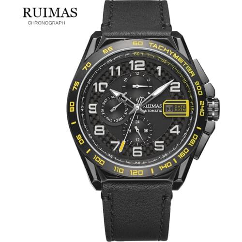 RUIMAS Luxury Brand Fashion Sports Mechanical Watches Leather Strap Mens Automatic watches Horloges Mannen reloj hombre 6771