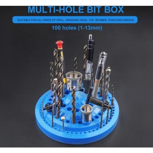 100Pcs Hole Bore 1-13mm Drill Bit Storage Case Stand Round Shape Hard Plastic Organizer Container Box