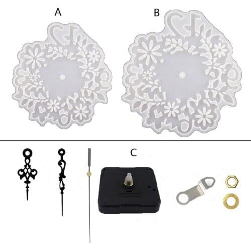 Flower Clock Wall Decoration Crystal Epoxy Resin Mold Ornaments Silicone Mould 649D