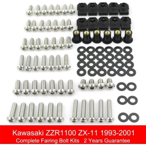 For Kawasaki ZZR1100 ZX-11 1993-2001 Motorbike Complete Fairing Kit Full Cowling Bolts Kit Stainless Steel Clips Nuts