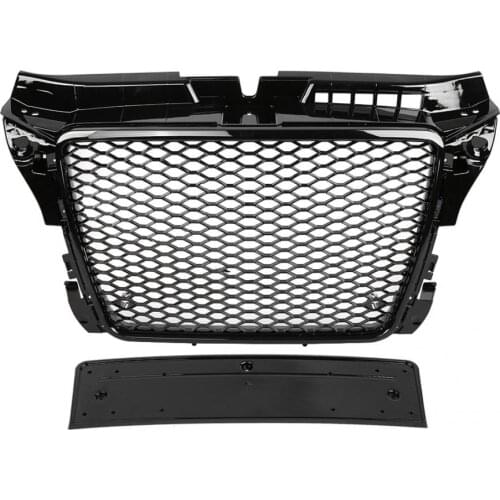 For RS3 Style Front Sport Hex Mesh Honeycomb Hood Grill Gloss Black for Audi A3/S3 8P 2009 2010 2011 2012 2013