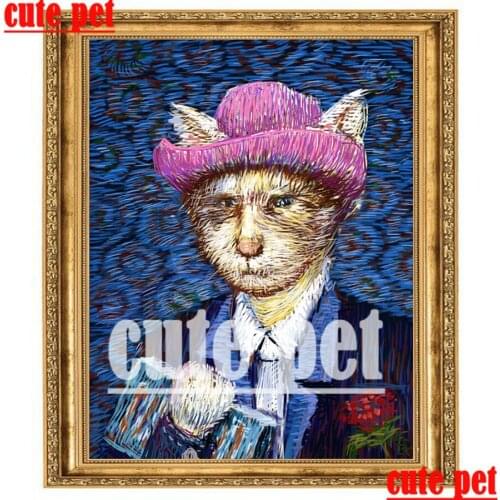 Cute pet 5D Diamond Painting Cat with top hat Full Square Round Drill Mosaic Rhinestone Embroidery Gift Cross Stitch Home Decor