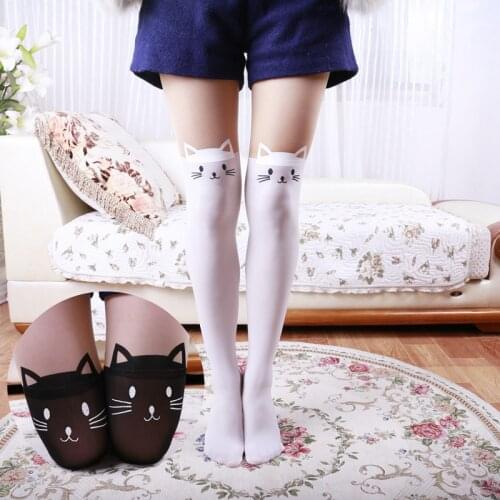Iurstar Tights Women Spring Summer Ttyle Women Girls Cute Cat Tattoo Tight Tinted Sheer False High Stocking Pantyhose