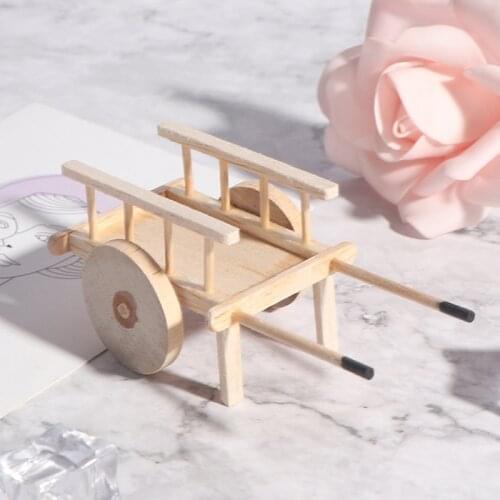 1:12 Mini Cute Dollhouse Miniature Wooden Simulation Pulling Cart Handcart Model Accessories Toys