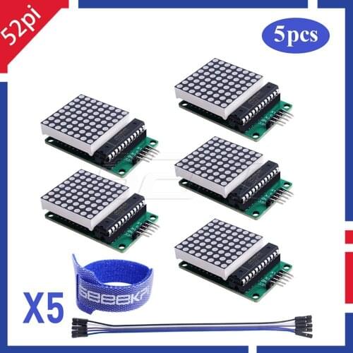 52Pi 5PCS MAX7219 Dot Led Matrix Module 8*8 MCU LED Display Control Module For Arduino Raspberry Pi 5V Interface Module