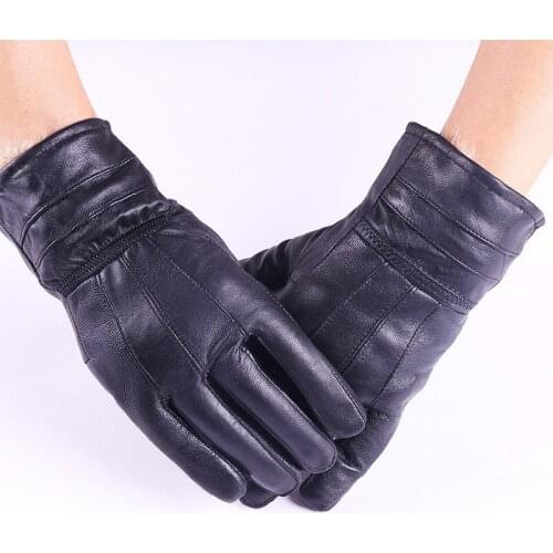 Men Women Winter Genuine Leather Thicken Fur Cashmere Warm Gloves Mens Sheepskin Touch Screen Black Driving Gloves Mittens L98